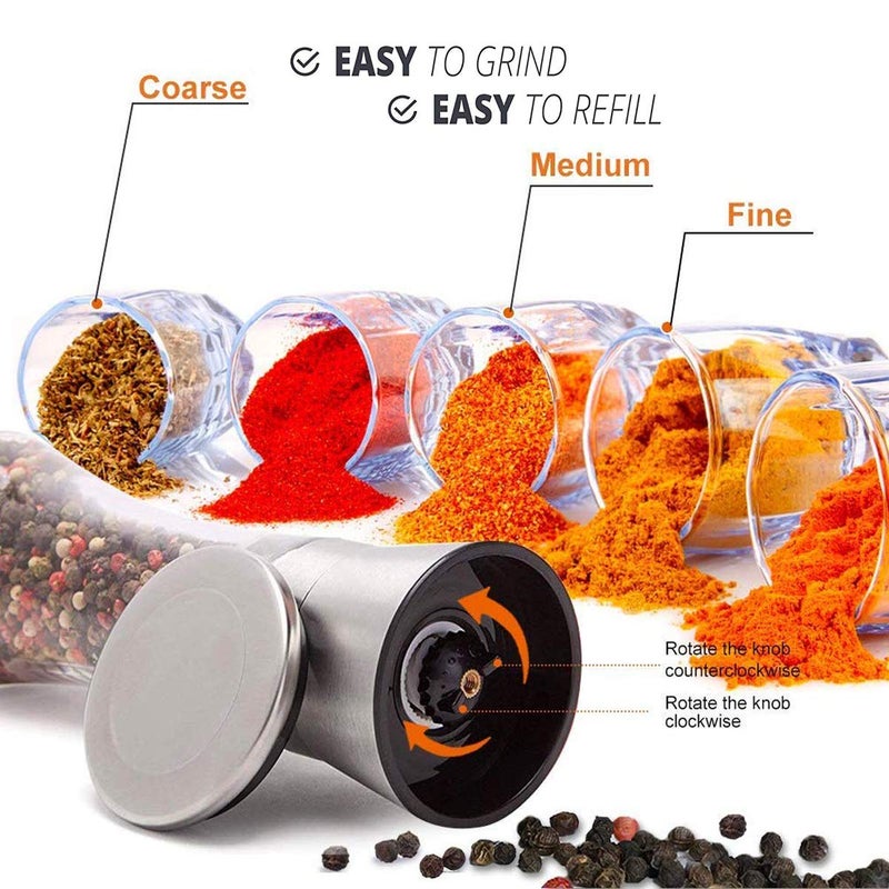 Mincham Pepper Grinder or Salt Grinder, Best Spice Mill with Ceramic Blades, Adjustable Coarseness, Brushed Stainless Steel Cap, and Refillable Tall Glass Body with 6OZ Capacity (7.5") - Image 5